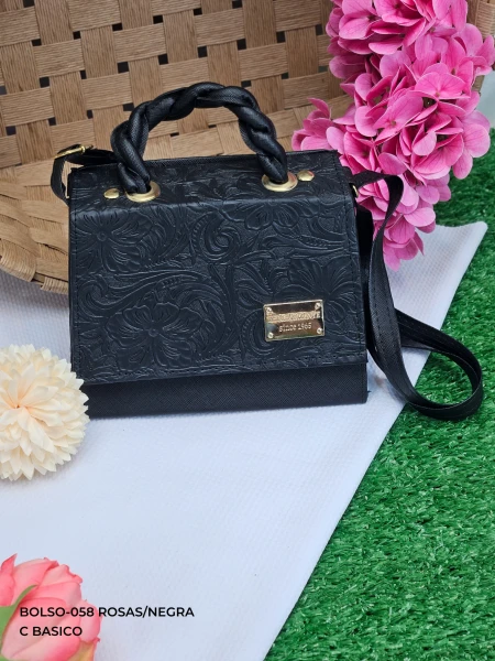 BOLSO-058 ROSAS/NEGRA