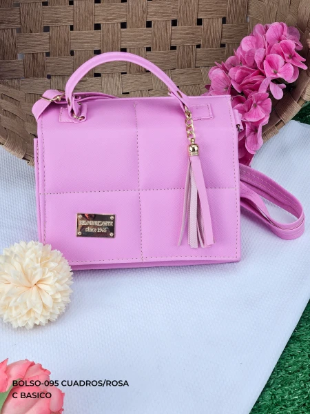 BOLSO-095 CUADROS/ROSA
