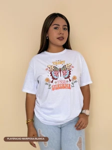 PLAYERA342-MARIPOSA/BLANCA